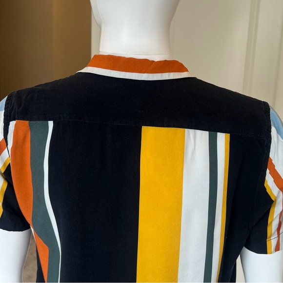 Zara Colorful Striped Flowy SS Button-Up w/ Revere Collar - Picture 5 of 7